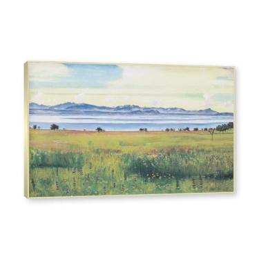Imagem de Moldura de champanhe. Famosas pinturas a óleo (Lago Genebra 11) por Ferdinand Hodler, reprodução impressa em tela, arte de cenário para decoração de sala de estar. 40 x 60 cm - 15,8 x 23,7 pol