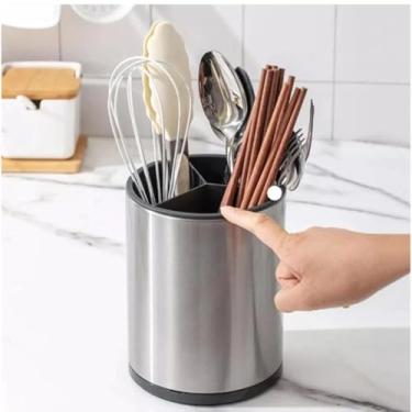 Imagem de Escorredor Porta Talheres Utensílios Inox Redondo Suporte Organizador de Pia Que Não Enferruja Cozinha