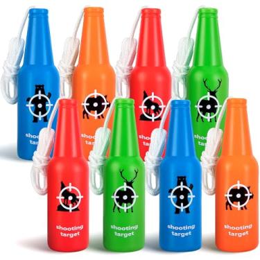 Imagem de RunNico Pacote com 8 alvos de tiro à prova de estilhaçamento, alvos de garrafa de plástico de caça com corda para pendurar, garrafas de cor brilhante portátil para uso interno e externo, acessórios de
