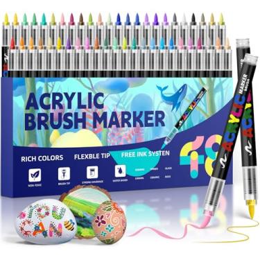Imagem de GOTIDEAL Marcadores de tinta acrílica, ponta de pincel, canetas de tinta à prova d'água, marcadores de acrílico sem derramamento, para tecido, madeira, pedras, pintura em tela, vidro, cerâmica