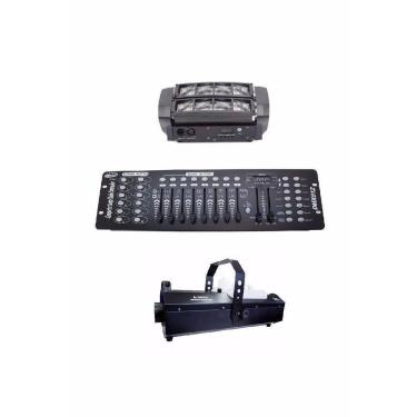 Imagem de Kit 2 Mini Spider 8X5W + Maquina De Fumaça 3000W + Dmx 512