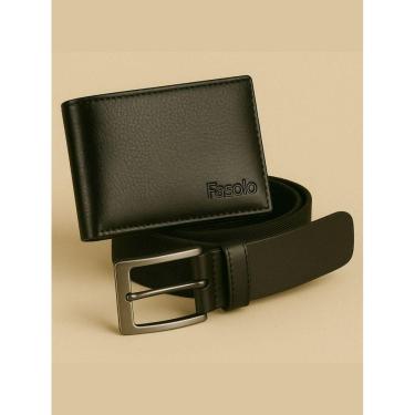 Imagem de Kit Masculino Fasolo Carteira Fina E Cinto Couro Preto 110