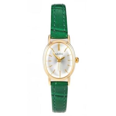 Imagem de Top Plaza Relógios femininos analógicos com pulseira de couro com mostrador dourado, relógio feminino delicado, vintage, clássico, casual, relógio de pulso feminino, Verde, small