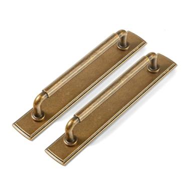 Imagem de Goo-Ki Pacote com 2 puxadores de armário com placa traseira/espaçador puxadores de gaveta de latão antigo, orifício central de 12 cm, vintage, retrô, liga de zinco, ferragens de cozinha
