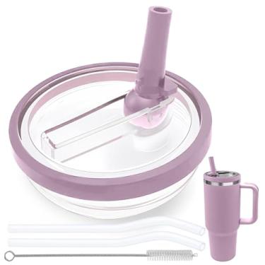 Imagem de Tampa de canudo flip compatível com Stanley Cup 850 g, tampa de substituição à prova de vazamento livre de BPA adequada para copo Stanley Quencher de 850 g, à prova de derramamento, 2 canudos, 1