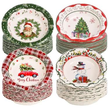 Imagem de 100 tigelas de papel de Natal de 340 g descartáveis, árvore de Natal, flocos de neve, sopa, servir, salada, tigelas temáticas de inverno para lanches, férias, inverno, festa de aniversário, catering