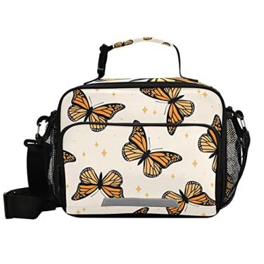 Imagem de BOENLE Lancheira de borboletas monarca para meninos e meninas, lancheira térmica infantil, alça de ombro, reutilizável para escola, viagem, piquenique
