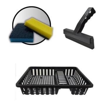 Imagem de Kit Rodo De Pia Escorredor De Louça Esponjas Amarela e Azul - Arqplast