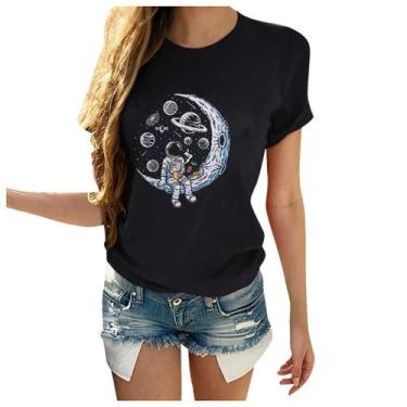 Imagem de Camiseta WIPXITK NASA Moon Space Pattern para mulheres