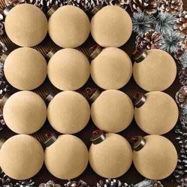 Imagem de Bolas de Natal Liliful, 15 peças de veludo, 8 cm, cáqui claro