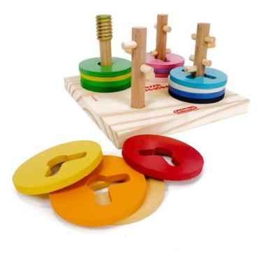 Imagem de Brinquedo Encaixe Madeira Passa Círculos Educativo Cognitivo - BRW
