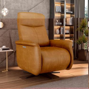 Imagem de Poltrona do Papai Reclinável Power Elétrica Anakin Base Estrela Giratória USB Couro Caramelo Brilho G76 - Gran Belo