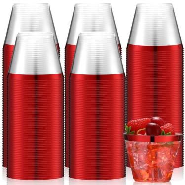 Imagem de Copos de plástico descartáveis Lounsweer 9oz (270mL) Red Rimmed x100