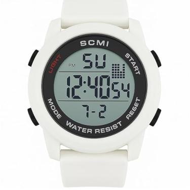 Imagem de Relogio Digital masculino Esportivo, Resistente à Água, Display LCD, Pulseira de Silicone, resistente multifuncional, academia, corrida, leve (Branco)