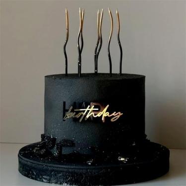 Imagem de LZGXZF Topo de bolo de feliz aniversário personalizado acrílico preto e dourado lembrancinhas de festa de aniversário decoração de chá de bebê topo de bolo para homens e mulheres ou meninos e meninas