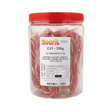 Imagem de Pirulito de Bengala Comestivel Sabor Tutti Frutti Natal com Listras Vermelhas e Brancas Pote com aprox. 20 unidades 350g - bengala natalina