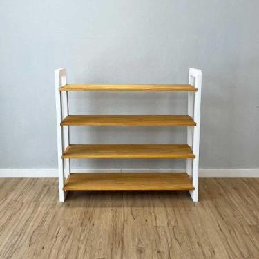 Imagem de Aparador de Madeira Pinus Linea de 4 Prateleiras Ample Nozes e Branco 