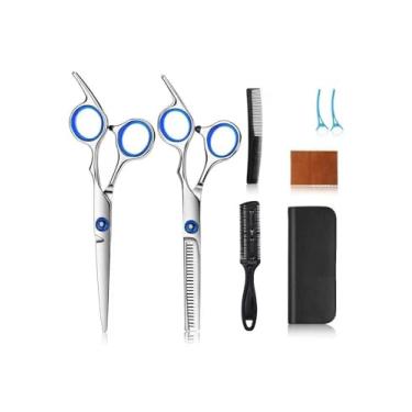 Imagem de 8 tesouras de cabelo profissionais – Tesouras de lâmina de aço inoxidável com tesouras de desbaste, texturização e corte – Kit completo de salão para barbeiros, estilistas, cuidados com animais de