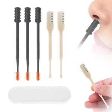 Imagem de 5 peças aparador de nariz 2 em 1, lâmina de nariz dupla face e de um lado, cortador de cabelo nasal rotativo de 360 graus, ferramenta de narina para mulheres e homens (preto, branco)