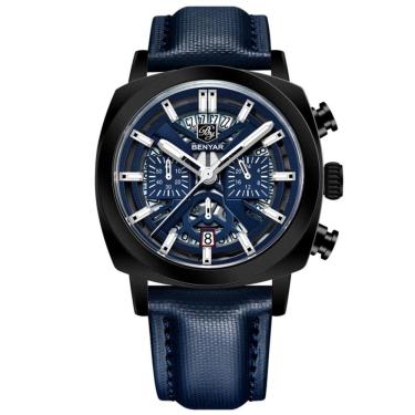 Imagem de Relógio De Quartzo Mostrador Luminoso Benyar Masculino Design Tonneau Impermeavel Azul Preto