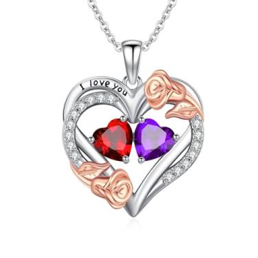 Imagem de WYDDO Colar de pedra do mês de nascimento para mulheres, mãe, colar com pingente de coração, colar de flor de rosa, joia de pedra de nascimento para a família das mães, presente de aniversário para