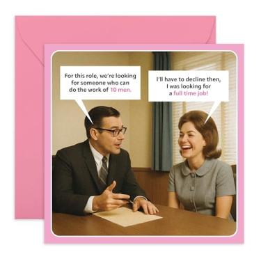 Imagem de Cartão de felicitações feminista engraçado – "Trabalho de 10 homens" – Cartão de poder de menina hilária para amigos, colegas, irmã, melhor amiga, colega de trabalho, colega de trabalho, mulheres