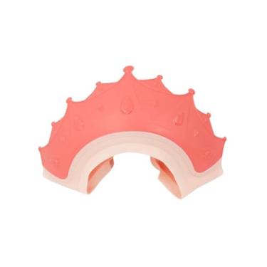 Imagem de Chapéu Para Banho Bebê em Silicone e ABS, Viseira Coroa Anti Shampoo, Protetor de Olhos, Rosa, 30x20cm, Para Crianças 3 Meses a 6 Anos