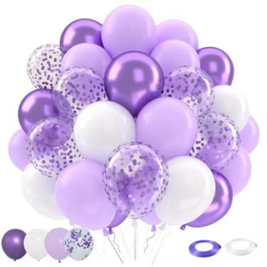Imagem de Conjunto de 52 balões de lavanda roxa, 50 peças de 30,5 cm metálico roxo lavanda lilás confete pastelroxo branco látex kit para aniversário, chá de bebê, casamento, chá de panela, decoração de festa