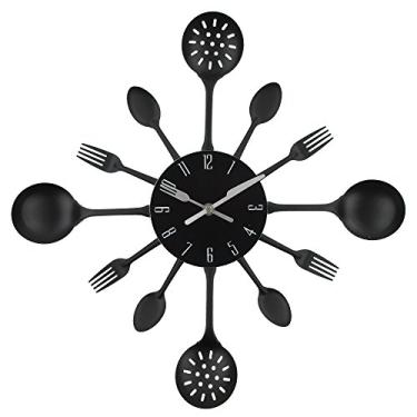 Imagem de Relógio de parede, Timelike 40,64 cm de metal, utensílio de cozinha, garfo, relógio de parede, criativo, moderno, decoração de casa, relógio de parede estilo antigo (preto-preto)