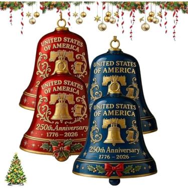 Imagem de Enfeite de sino de 250º aniversário dos Estados Unidos, enfeite de sino de acrílico 250º aniversário de acrílico de Natal muito transparente para árvore de Natal ou jardim, colecionadores e