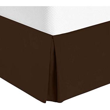 Imagem de Saia para cama Valencia Beddings com canto dividido 40,6 cm de caimento total 100% algodão natural qualidade de hotel tamanho grande, marrom liso
