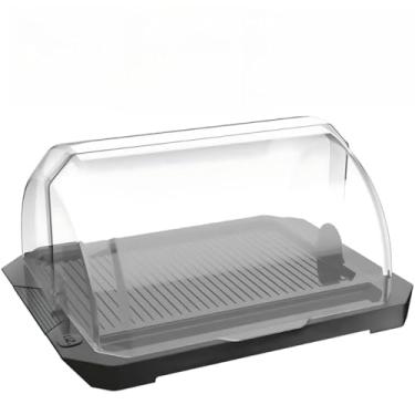 Imagem de Porta Pão Bolo De Plastico Com Tampa Retrátil Transparente Retangular e Porta Faca 38x18cm -(Preto)