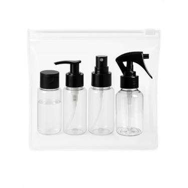 Imagem de Kit Viagem Necessaire Preto 4 Frasco 100ml Zip Lock Aeoporto Mini Borrifador Trigger FlipTop Spray Pump