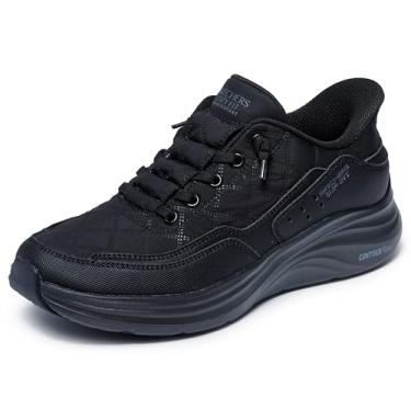 Imagem de Skechers Tênis feminino confortável e resistente a contornos, sem cadarço, com espuma viscoelástica resfriada a ar, Preto, 35