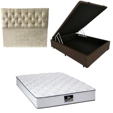 Imagem de Cama Box Baú Blindada com Colchão Doss Molas Ensacadas 30cm + Cabeceira Botonê (CORINO MARROM, Casal)