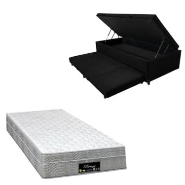 Imagem de Cama Box Baú Solteiro com Auxiliar (Bicama) + Colchão RivIera Molas Ensacadas 25cm | Kit Completo com Cabeceira Botonê Opcional | Diversas Cores (2, SUEDE PRETO, SEM CABECEIRA)
