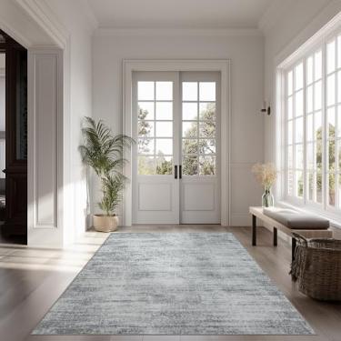 Imagem de BILEEHOME Tapete cinza para cadeira de escritório para piso de pilha baixa com tapete antiderrapante moderno abstrato neutro 10 x 15 cinza claro 10 x 15 tapete pequeno para cabeceira, dormitório