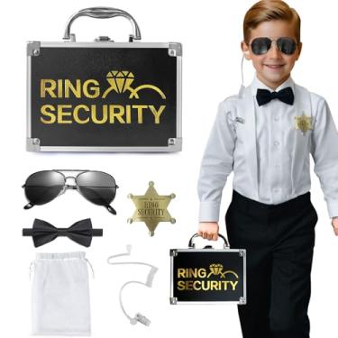 Imagem de COSLANLEE Ring Security Conjunto de fantasia para crianças com suporte de anel incluído pasta, crachá, óculos de sol, gravata borboleta, fone de ouvido, bolsa de armazenamento para cerimônia de