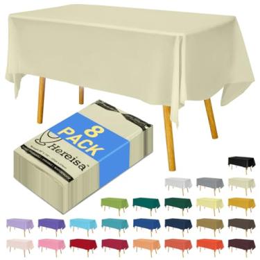 Imagem de Hereisa Toalhas de mesa descartáveis de plástico marfim com 8 unidades, retangulares, 137 x 272 cm, capas de mesa de banquete extra longas à prova d'água para festas e catering