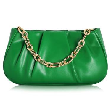Imagem de Popizard Bolsa clutch feminina – Bolsa de ombro pequena antifurto com corrente removível, alça ajustável, bolsa de poliuretano, Verde escuro