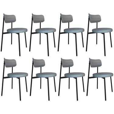 Imagem de Cadeira De Jantar Estofada Kit 8 Nyka M25 Linho Cinza Cl - Mpozenato