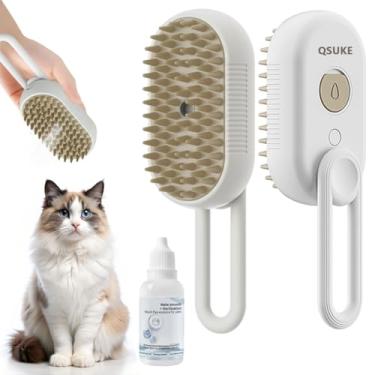 Imagem de Escova a vapor 3 em 1 para gatos, escova a vapor para animais de estimação, recarregável, antiestática, limpeza de massagem vibratória, pente multifuncional para remoção de pelos para gatos e cães