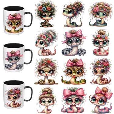 Imagem de Elewins Adesivos de animais fofos UV DTF - 12 folhas de cobra para meninas UV DTF para canecas de vidro de café, decalques DIY para copos, esfregar à prova d'água em transferências para artesanato