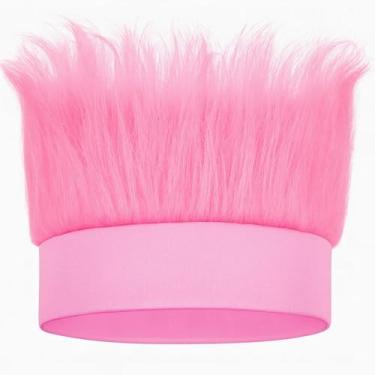 Imagem de CHAKAKA Tiara cabeluda, Crazy Hats Peruca de cabelo engraçada Trolls para adultos, acessórios divertidos de festa à fantasia para a Semana Espiritual, Halloween, Cosplay (cor lisa, rosa)