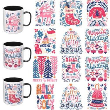 Imagem de Elewins Adesivos UV DTF - 12 folhas coloridas de Natal UV DTF Cup Wrap para canecas de vidro café, decalques DIY para copos, esfregar à prova d'água em transferências para artesanato