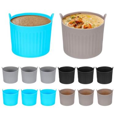 Imagem de 12 peças de ramequins para assar fritadeira a ar, forminhas antiaderentes de silicone premium de grau alimentício, forminhas antiaderentes de fácil liberação para ovos, muffins, cupcakes, pudim