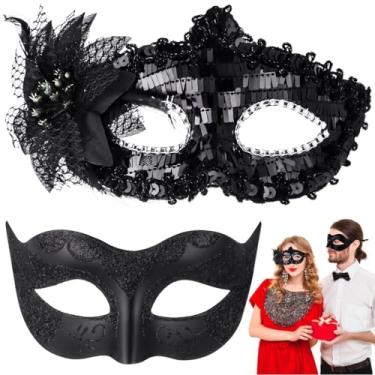 Imagem de Toyokar Máscaras vintage antigas para casais com fitas ajustáveis, pacote com 2 máscaras de baile de máscaras para casais, estilo retrô, perfeitas para festa de dia dos namorados, dia das bruxas