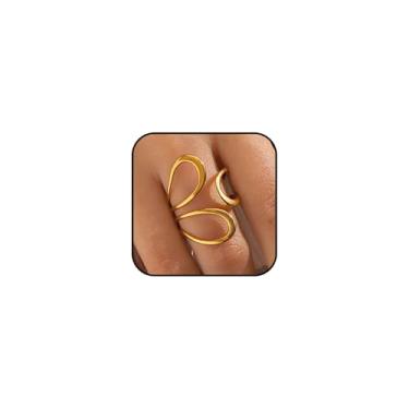 Imagem de Chunky Gold Thumb Ring for Women Adjustable Gold Silver Finger Ring Asymmetrical Wavy Curve Rings Bold Thick Statement Thumb Rings Trendy Fashion Jewelry Gift (gold)