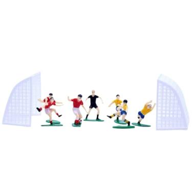 Imagem de 9Pcs red and yellow Soccer Cake Toppers Plastic Players Party Decorations Cooking and Baking