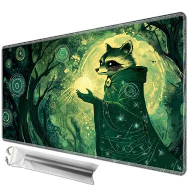 Imagem de JANENFNA TCG Card Playmat 24" x 14" with Storage Bags for MTG Game Play Mats, Premium Stitched Non-Slip Rubber Tabletop Magic Play Mats Desk Duel Card Breaking Mats, Raccoon Sorcerer